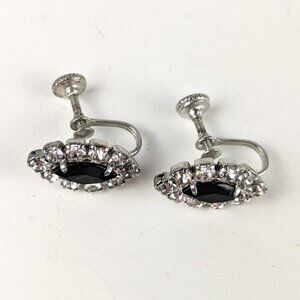 Vintage Rhinestone & Black Sapphire Screw-Back Earrings